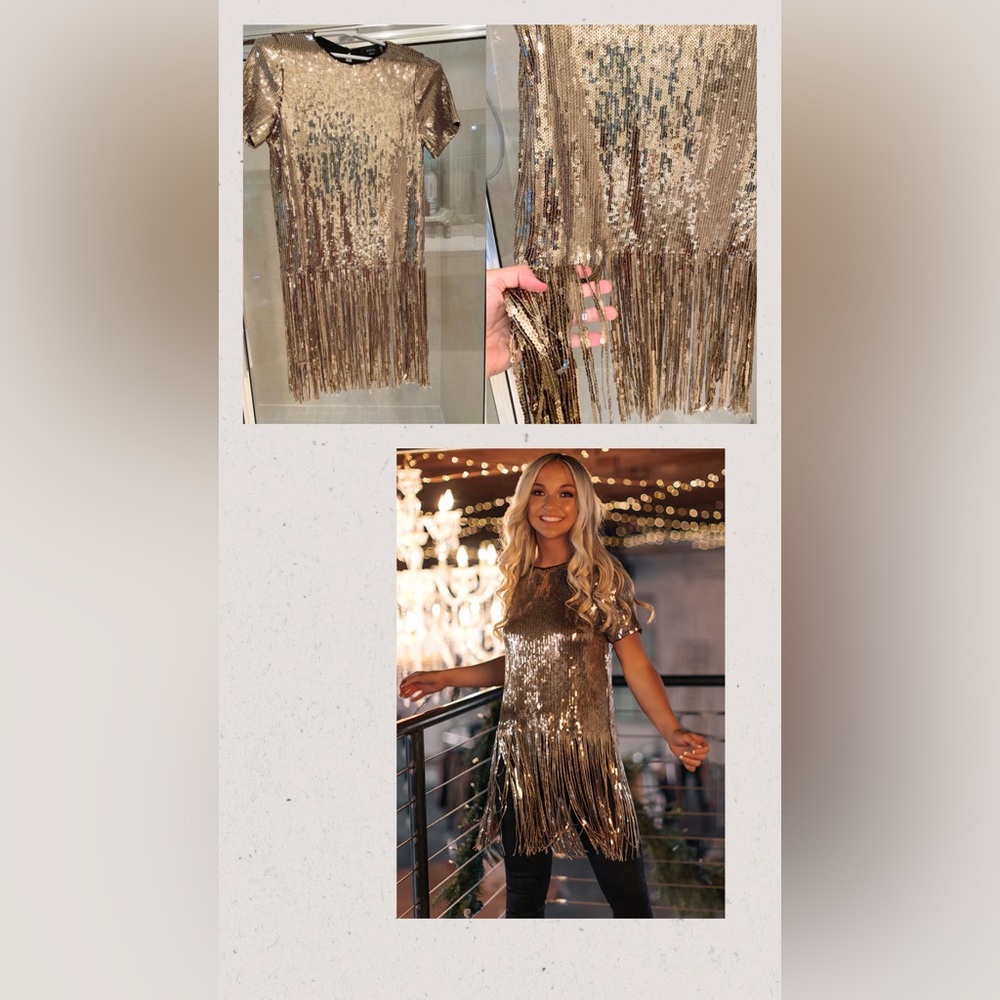 Gold Sequin Fringe Top - Small